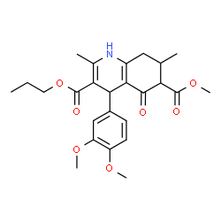 ChemSpider 2D Image | 6-Methyl 3-propyl 4-(3,4-dimethoxyphenyl)-2,7-dimethyl-5-oxo-1,4,5,6,7,8-hexahydro-3,6-quinolinedicarboxylate | C25H31NO7
