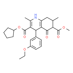 ChemSpider 2D Image | 3-Cyclopentyl 6-methyl 4-(3-ethoxyphenyl)-2,7-dimethyl-5-oxo-1,4,5,6,7,8-hexahydro-3,6-quinolinedicarboxylate | C27H33NO6