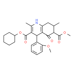 ChemSpider 2D Image | 3-Cyclohexyl 6-methyl 4-(2-methoxyphenyl)-2,7-dimethyl-5-oxo-1,4,5,6,7,8-hexahydro-3,6-quinolinedicarboxylate | C27H33NO6