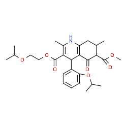 ChemSpider 2D Image | 3-(2-Isopropoxyethyl) 6-methyl 4-(2-isopropoxyphenyl)-2,7-dimethyl-5-oxo-1,4,5,6,7,8-hexahydro-3,6-quinolinedicarboxylate | C28H37NO7