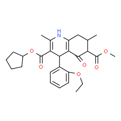 ChemSpider 2D Image | 3-Cyclopentyl 6-methyl 4-(2-ethoxyphenyl)-2,7-dimethyl-5-oxo-1,4,5,6,7,8-hexahydro-3,6-quinolinedicarboxylate | C27H33NO6