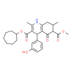 ChemSpider 2D Image | 3-Cycloheptyl 6-methyl 4-(3-hydroxyphenyl)-2,7-dimethyl-5-oxo-1,4,5,6,7,8-hexahydro-3,6-quinolinedicarboxylate | C27H33NO6
