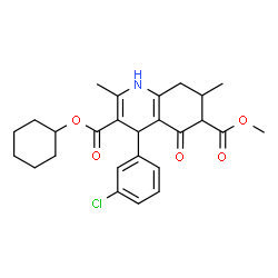 ChemSpider 2D Image | 3-Cyclohexyl 6-methyl 4-(3-chlorophenyl)-2,7-dimethyl-5-oxo-1,4,5,6,7,8-hexahydro-3,6-quinolinedicarboxylate | C26H30ClNO5
