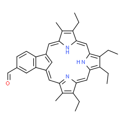 ChemSpider 2D Image | (2Z,6Z,12Z,17E)-5,9,10,14-Tetraethyl-4,15-dimethyl-26,27,28-triazahexacyclo[16.6.1.1~3,6~.1~8,11~.1~13,16~.0~19,24~]octacosa-1(25),2,4,6,8,10,12,14,16(26),17,19,21,23-tridecaene-21-carbaldehyde | C36H37N3O