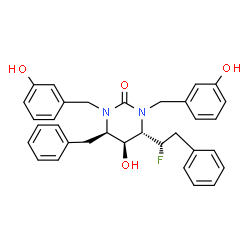ChemSpider 2D Image | (4R,5S,6S)-4-Benzyl-6-(1-fluoro-2-phenylethyl)-5-hydroxy-1,3-bis(3-hydroxybenzyl)tetrahydro-2(1H)-pyrimidinone | C33H33FN2O4