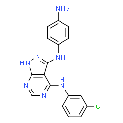 ChemSpider 2D Image | N~3~-(4-Aminophenyl)-N~4~-(3-chlorophenyl)-1H-pyrazolo[3,4-d]pyrimidine-3,4-diamine | C17H14ClN7