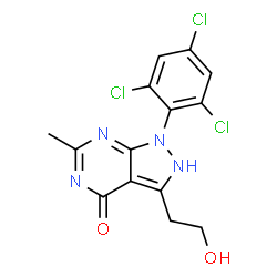 ChemSpider 2D Image | 3-(2-Hydroxyethyl)-6-methyl-1-(2,4,6-trichlorophenyl)-1,2-dihydro-4H-pyrazolo[3,4-d]pyrimidin-4-one | C14H11Cl3N4O2