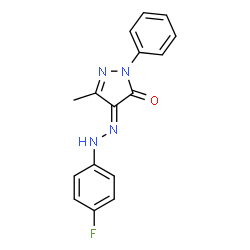 ChemSpider 2D Image | 4-[(4-Fluoro-phenyl)-hydrazono]-5-methyl-2-phenyl-2,4-dihydro-pyrazol-3-one | C16H13FN4O