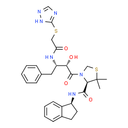 ChemSpider 2D Image | (4R)-N-[(1S)-2,3-Dihydro-1H-inden-1-yl]-3-[(2S,3S)-2-hydroxy-4-phenyl-3-{[(1H-1,2,4-triazol-5-ylsulfanyl)acetyl]amino}butanoyl]-5,5-dimethyl-1,3-thiazolidine-4-carboxamide | C29H34N6O4S2