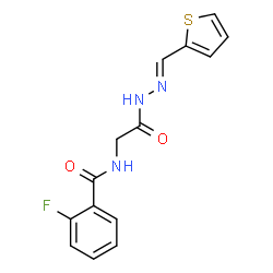 ChemSpider 2D Image | 2-Fluoro-N-{2-oxo-2-[(2E)-2-(2-thienylmethylene)hydrazino]ethyl}benzamide | C14H12FN3O2S