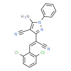 ChemSpider 2D Image | 5-Amino-3-[(Z)-1-cyano-2-(2,6-dichlorophenyl)vinyl]-1-phenyl-1H-pyrazole-4-carbonitrile | C19H11Cl2N5