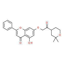 ChemSpider 2D Image | 7-[2-(2,2-Dimethyltetrahydro-2H-pyran-4-yl)-2-oxoethoxy]-5-hydroxy-2-phenyl-4H-chromen-4-one | C24H24O6