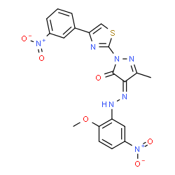 ChemSpider 2D Image | (4Z)-4-[(2-Methoxy-5-nitrophenyl)hydrazono]-5-methyl-2-[4-(3-nitrophenyl)-1,3-thiazol-2-yl]-2,4-dihydro-3H-pyrazol-3-one | C20H15N7O6S