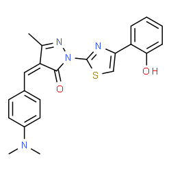 ChemSpider 2D Image | (4Z)-4-[4-(Dimethylamino)benzylidene]-2-[4-(2-hydroxyphenyl)-1,3-thiazol-2-yl]-5-methyl-2,4-dihydro-3H-pyrazol-3-one | C22H20N4O2S