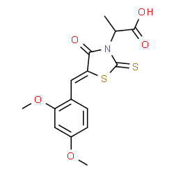 ChemSpider 2D Image | 2-[(5Z)-5-(2,4-Dimethoxybenzylidene)-4-oxo-2-thioxo-1,3-thiazolidin-3-yl]propanoic acid | C15H15NO5S2