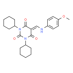 ChemSpider 2D Image | 1,3-Dicyclohexyl-5-{[(4-methoxyphenyl)amino]methylene}-2,4,6(1H,3H,5H)-pyrimidinetrione | C24H31N3O4