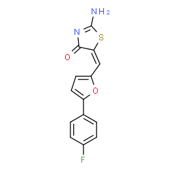 ChemSpider 2D Image | (5E)-2-Amino-5-{[5-(4-fluorophenyl)-2-furyl]methylene}-1,3-thiazol-4(5H)-one | C14H9FN2O2S