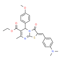 ChemSpider 2D Image | Ethyl (2Z)-2-[4-(dimethylamino)benzylidene]-5-(4-methoxyphenyl)-7-methyl-3-oxo-2,3-dihydro-5H-[1,3]thiazolo[3,2-a]pyrimidine-6-carboxylate | C26H27N3O4S