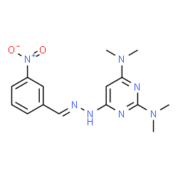 ChemSpider 2D Image | N,N,N',N'-Tetramethyl-6-[(2E)-2-(3-nitrobenzylidene)hydrazino]-2,4-pyrimidinediamine | C15H19N7O2