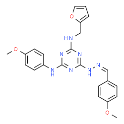 ChemSpider 2D Image | N-(2-Furylmethyl)-6-[(2Z)-2-(4-methoxybenzylidene)hydrazino]-N'-(4-methoxyphenyl)-1,3,5-triazine-2,4-diamine | C23H23N7O3