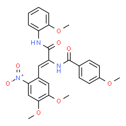 ChemSpider 2D Image | N-{(1Z)-1-(4,5-Dimethoxy-2-nitrophenyl)-3-[(2-methoxyphenyl)amino]-3-oxo-1-propen-2-yl}-4-methoxybenzamide | C26H25N3O8