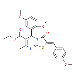 ChemSpider 2D Image | Ethyl (2Z)-5-(2,5-dimethoxyphenyl)-2-(4-methoxybenzylidene)-7-methyl-3-oxo-2,3-dihydro-5H-[1,3]thiazolo[3,2-a]pyrimidine-6-carboxylate | C26H26N2O6S