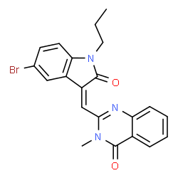 ChemSpider 2D Image | 2-[(Z)-(5-Bromo-2-oxo-1-propyl-1,2-dihydro-3H-indol-3-ylidene)methyl]-3-methyl-4(3H)-quinazolinone | C21H18BrN3O2