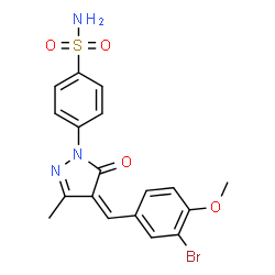 ChemSpider 2D Image | 4-[(4Z)-4-(3-Bromo-4-methoxybenzylidene)-3-methyl-5-oxo-4,5-dihydro-1H-pyrazol-1-yl]benzenesulfonamide | C18H16BrN3O4S