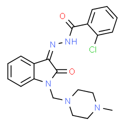 ChemSpider 2D Image | 2-Chloro-N'-{(3Z)-1-[(4-methyl-1-piperazinyl)methyl]-2-oxo-1,2-dihydro-3H-indol-3-ylidene}benzohydrazide | C21H22ClN5O2