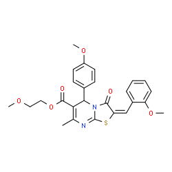 ChemSpider 2D Image | 2-Methoxyethyl (2E)-2-(2-methoxybenzylidene)-5-(4-methoxyphenyl)-7-methyl-3-oxo-2,3-dihydro-5H-[1,3]thiazolo[3,2-a]pyrimidine-6-carboxylate | C26H26N2O6S