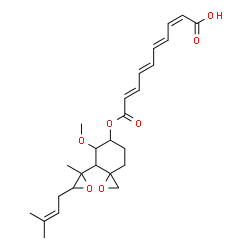 ChemSpider 2D Image | (2Z,4E,6E,8E)-10-({5-Methoxy-4-[2-methyl-3-(3-methyl-2-buten-1-yl)-2-oxiranyl]-1-oxaspiro[2.5]oct-6-yl}oxy)-10-oxo-2,4,6,8-decatetraenoic acid | C26H34O7