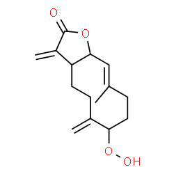 ChemSpider 2D Image | (10E)-7-Hydroperoxy-10-methyl-3,6-bis(methylene)-3a,4,5,6,7,8,9,11a-octahydrocyclodeca[b]furan-2(3H)-one | C15H20O4
