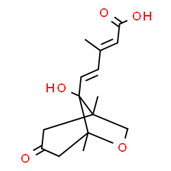 ChemSpider 2D Image | (2E,4E)-5-(8-Hydroxy-1,5-dimethyl-3-oxo-6-oxabicyclo[3.2.1]oct-8-yl)-3-methyl-2,4-pentadienoic acid  | C15H20O5