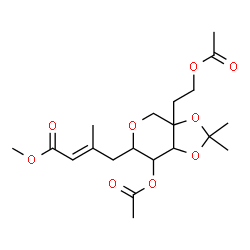 ChemSpider 2D Image | 4-C-(2-Acetoxyethyl)-2-O-acetyl-1,5-anhydro-3,4-O-isopropylidene-1-[(2E)-4-methoxy-2-methyl-4-oxo-2-buten-1-yl]pentitol | C20H30O9