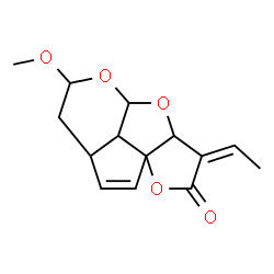 ChemSpider 2D Image | (3Z)-3-Ethylidene-6-methoxy-3,3a,6,7,7a,9b-hexahydro-2H,4aH-1,4,5-trioxadicyclopenta[a,hi]inden-2-one | C14H16O5