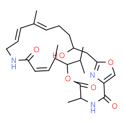 ChemSpider 2D Image | (9Z,14E,16E)-20-Hydroxy-7-isopropyl-4,8,16-trimethyl-6,23-dioxa-3,12,25-triazabicyclo[20.2.1]pentacosa-1(24),9,14,16,22(25)-pentaene-2,5,11-trione | C26H37N3O6