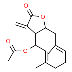 ChemSpider 2D Image | (5E,9E)-6,10-Dimethyl-3-methylene-2-oxo-2,3,3a,4,7,8,11,11a-octahydrocyclodeca[b]furan-4-yl acetate | C17H22O4