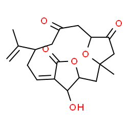 ChemSpider 2D Image | (6Z)-17-Hydroxy-9-isopropenyl-1-methyl-4,16-dioxatricyclo[11.2.1.1~3,6~]heptadec-6-ene-5,11,14-trione | C19H24O6