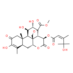 ChemSpider 2D Image | Methyl (11beta,12alpha,13xi,15beta)-3,11,12-trihydroxy-15-{[(2Z)-4-hydroxy-3,4-dimethyl-2-pentenoyl]oxy}-2,16-dioxo-13,20-epoxypicras-3-en-21-oate | C28H36O12