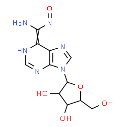 ChemSpider 2D Image | 6-[Amino(nitroso)methylene]-9-pentofuranosyl-6,9-dihydro-1H-purine | C11H14N6O5