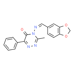 ChemSpider 2D Image | 4-[(Z)-(1,3-Benzodioxol-5-ylmethylene)amino]-3-methyl-6-phenyl-1,2,4-triazin-5(4H)-one | C18H14N4O3