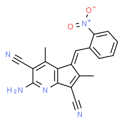 ChemSpider 2D Image | (5E)-2-Amino-4,6-dimethyl-5-(2-nitrobenzylidene)-5H-cyclopenta[b]pyridine-3,7-dicarbonitrile | C19H13N5O2