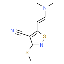 ChemSpider 2D Image | 5-[(E)-2-(Dimethylamino)vinyl]-3-(methylsulfanyl)-1,2-thiazole-4-carbonitrile | C9H11N3S2