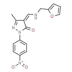 ChemSpider 2D Image | (4Z)-4-{[(2-Furylmethyl)amino]methylene}-5-methyl-2-(4-nitrophenyl)-2,4-dihydro-3H-pyrazol-3-one | C16H14N4O4