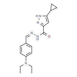 ChemSpider 2D Image | 5-Cyclopropyl-N'-{(Z)-[4-(diethylamino)phenyl]methylene}-1H-pyrazole-3-carbohydrazide | C18H23N5O