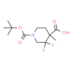 ChemSpider 2D Image | 3,3-Difluoro-4-methyl-1-{[(2-methyl-2-propanyl)oxy]carbonyl}-4-piperidinecarboxylic acid | C12H19F2NO4
