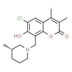 ChemSpider 2D Image | 6-Chloro-7-hydroxy-3,4-dimethyl-8-{[(3S)-3-methyl-1-piperidinyl]methyl}-2H-chromen-2-one | C18H22ClNO3