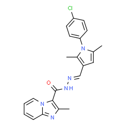 ChemSpider 2D Image | N'-{(E)-[1-(4-Chlorophenyl)-2,5-dimethyl-1H-pyrrol-3-yl]methylene}-2-methylimidazo[1,2-a]pyridine-3-carbohydrazide | C22H20ClN5O