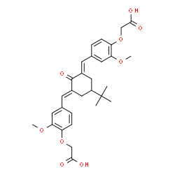 ChemSpider 2D Image | 2,2'-{[5-(2-Methyl-2-propanyl)-2-oxo-1,3-cyclohexanediylidene]bis[(E)methylylidene(2-methoxy-4,1-phenylene)oxy]}diacetic acid | C30H34O9
