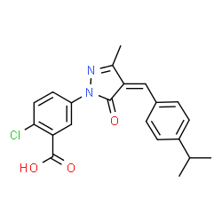 ChemSpider 2D Image | 2-Chloro-5-[(4Z)-4-(4-isopropylbenzylidene)-3-methyl-5-oxo-4,5-dihydro-1H-pyrazol-1-yl]benzoic acid | C21H19ClN2O3